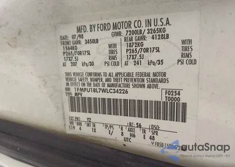 1998 Ford Expedition Eddie Bauer/Xlt из США, поврежденный, VIN 1FMPU18L7WLC34226